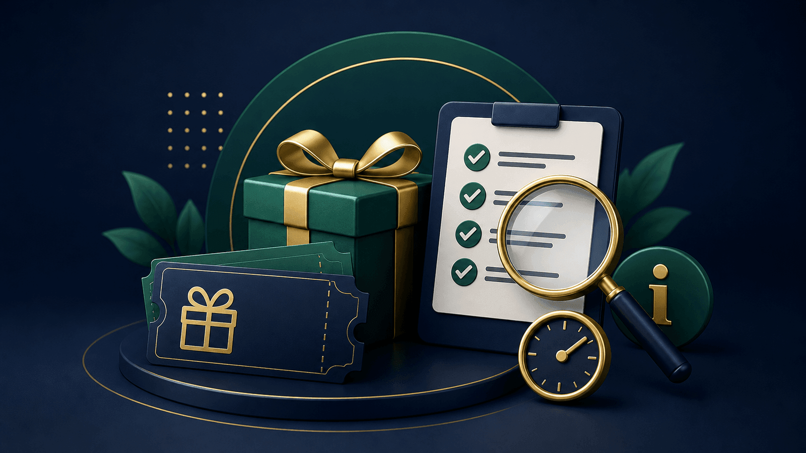 Presentes e lupa representando a análise das condições de promoções